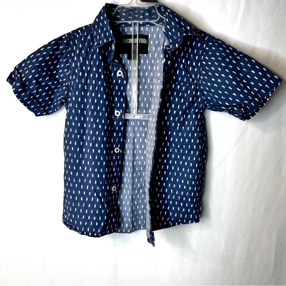 007 Boys Toddlers Kids Stylish Navy Blue White Button Down Shirt Size 4